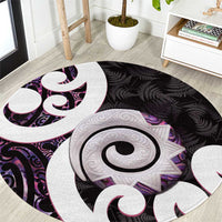 Aotearoa Koru Round Carpet Purple Maori Paua Shell Mix Silver Fern LT14 Black - Polynesian Pride