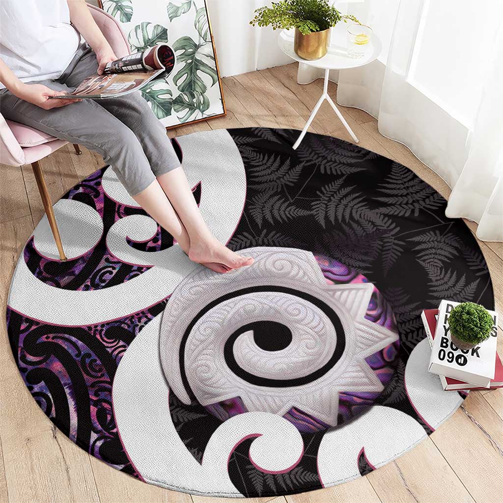Aotearoa Koru Round Carpet Purple Maori Paua Shell Mix Silver Fern LT14 - Polynesian Pride