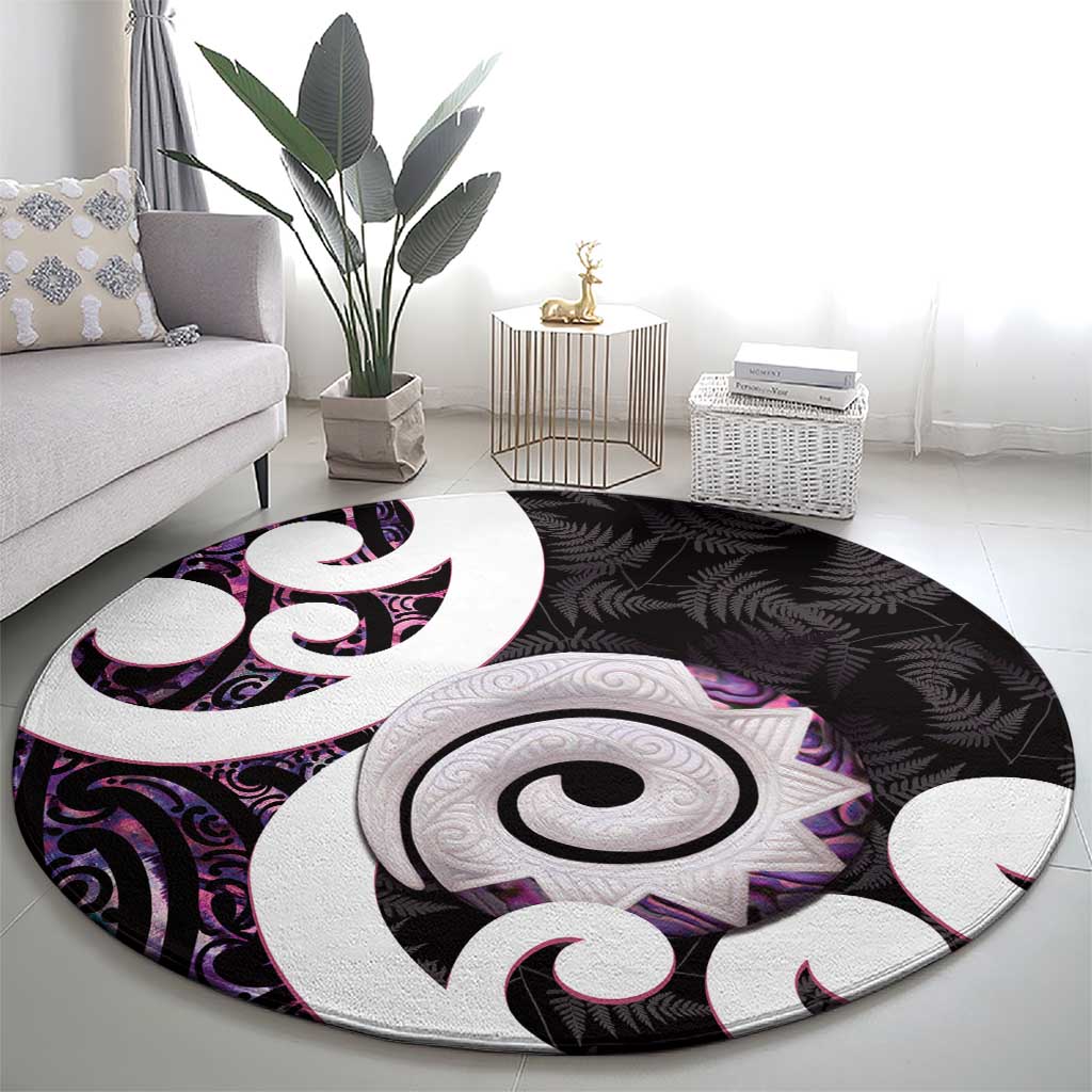 Aotearoa Koru Round Carpet Purple Maori Paua Shell Mix Silver Fern LT14 - Polynesian Pride