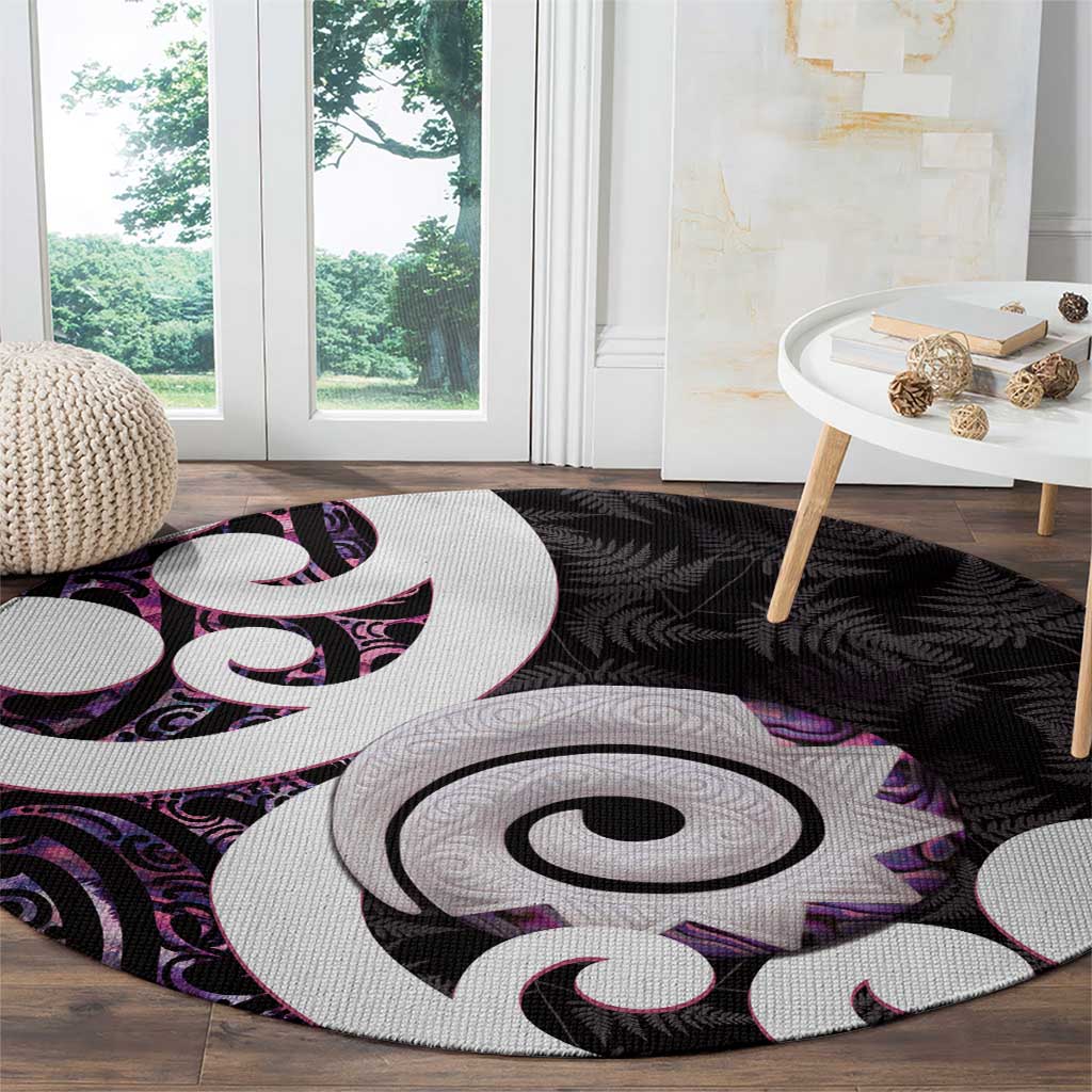 Aotearoa Koru Round Carpet Purple Maori Paua Shell Mix Silver Fern LT14 - Polynesian Pride