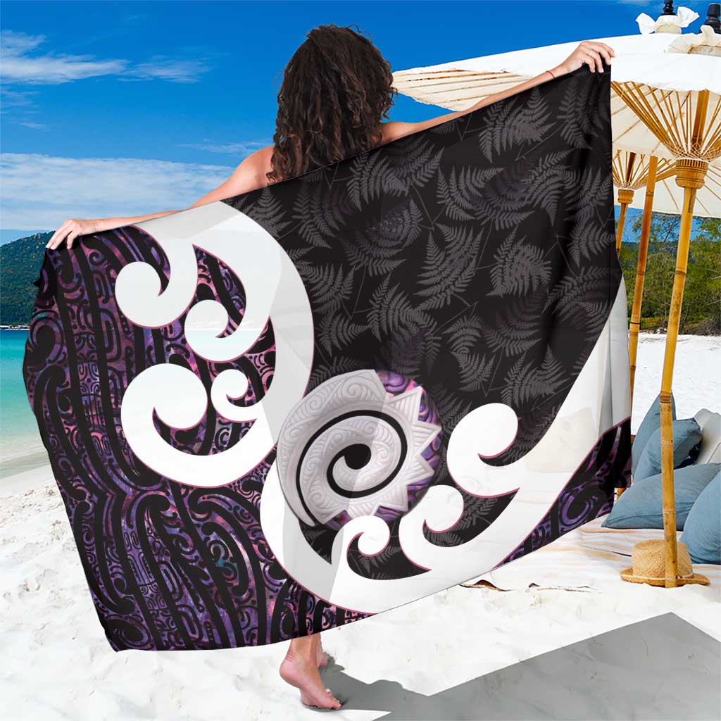 Aotearoa Koru Sarong Purple Maori Paua Shell Mix Silver Fern LT14 One Size 44 x 66 inches Black - Polynesian Pride