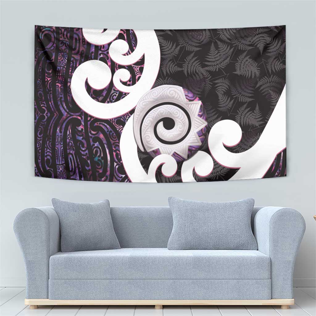 Aotearoa Koru Tapestry Purple Maori Paua Shell Mix Silver Fern
