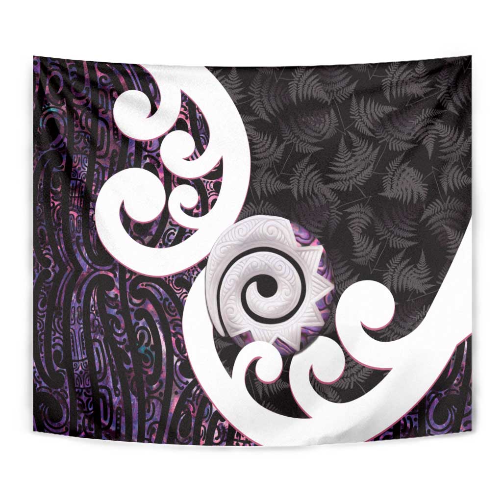 Aotearoa Koru Tapestry Purple Maori Paua Shell Mix Silver Fern