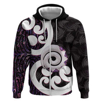 Aotearoa Koru Zip Hoodie Purple Maori Paua Shell Mix Silver Fern LT14 Zip Hoodie Black - Polynesian Pride