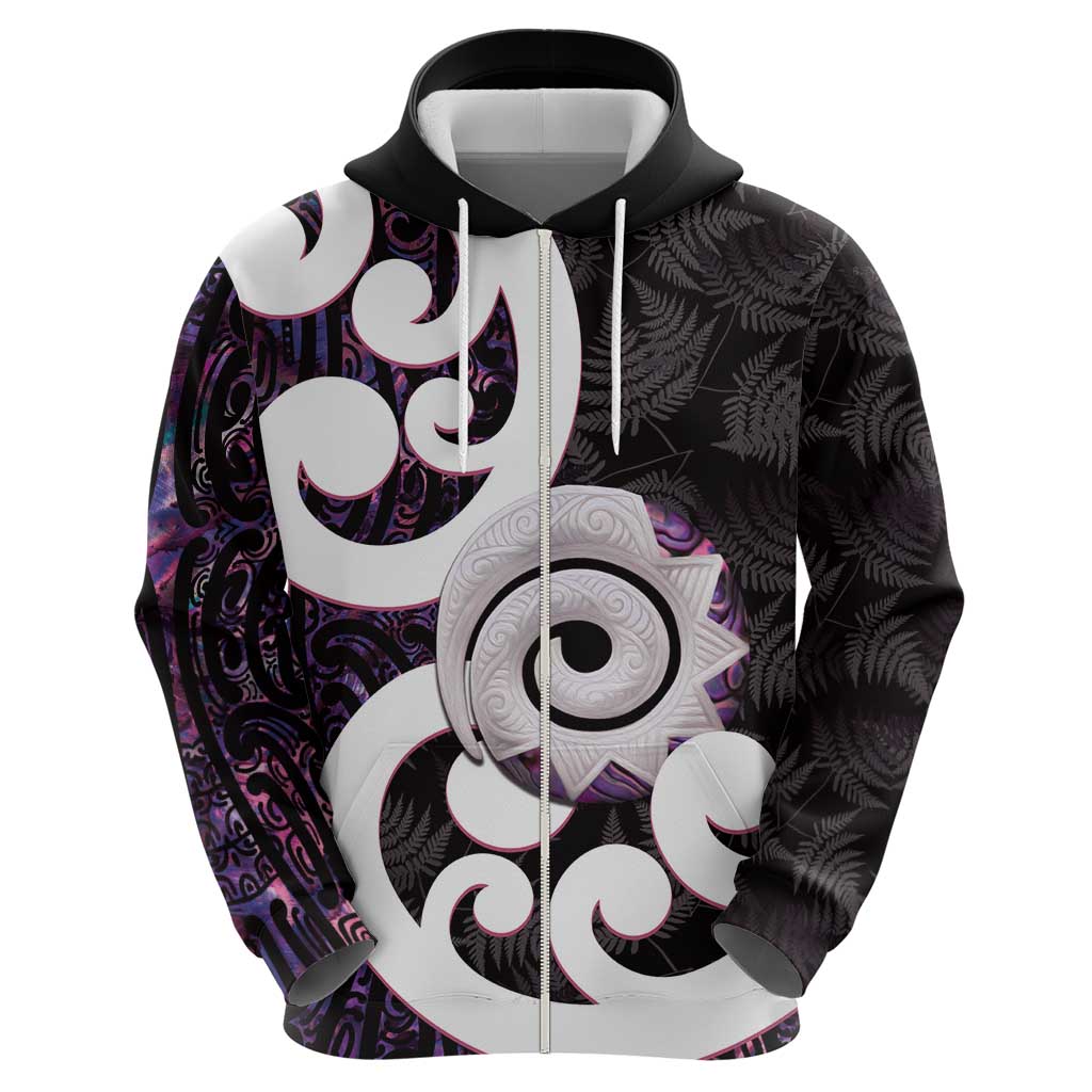 Aotearoa Koru Zip Hoodie Purple Maori Paua Shell Mix Silver Fern LT14 - Polynesian Pride