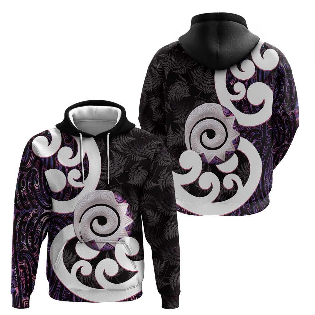 Aotearoa Koru Zip Hoodie Purple Maori Paua Shell Mix Silver Fern LT14 - Polynesian Pride