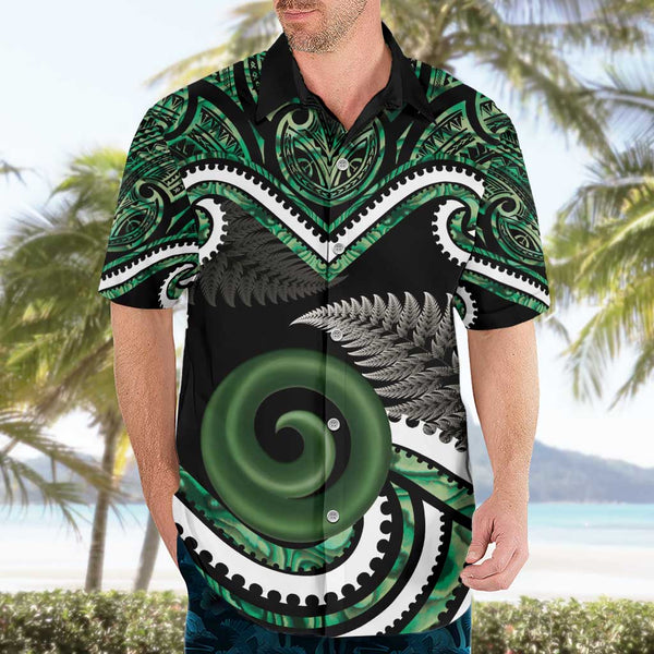 (Custom Personalised) Waitangi Hawaiian Shirt Aotearoa Maori Pattern Mix Fern and Manaia Koru LT13 main image 1