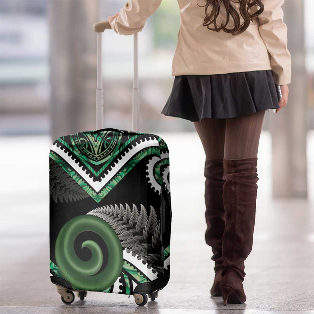 Koru Pounamu Aotearoa Luggage Cover Maori Paua Shell Mix Silver Fern