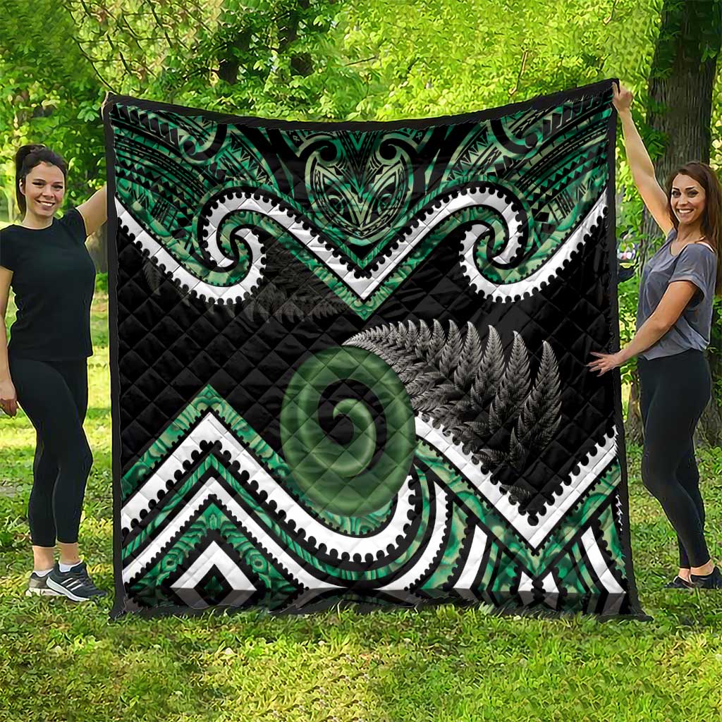 Koru Pounamu Aotearoa Quilt Maori Paua Shell Mix Silver Fern