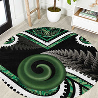 Koru Pounamu Aotearoa Round Carpet Maori Paua Shell Mix Silver Fern LT14 Black - Polynesian Pride