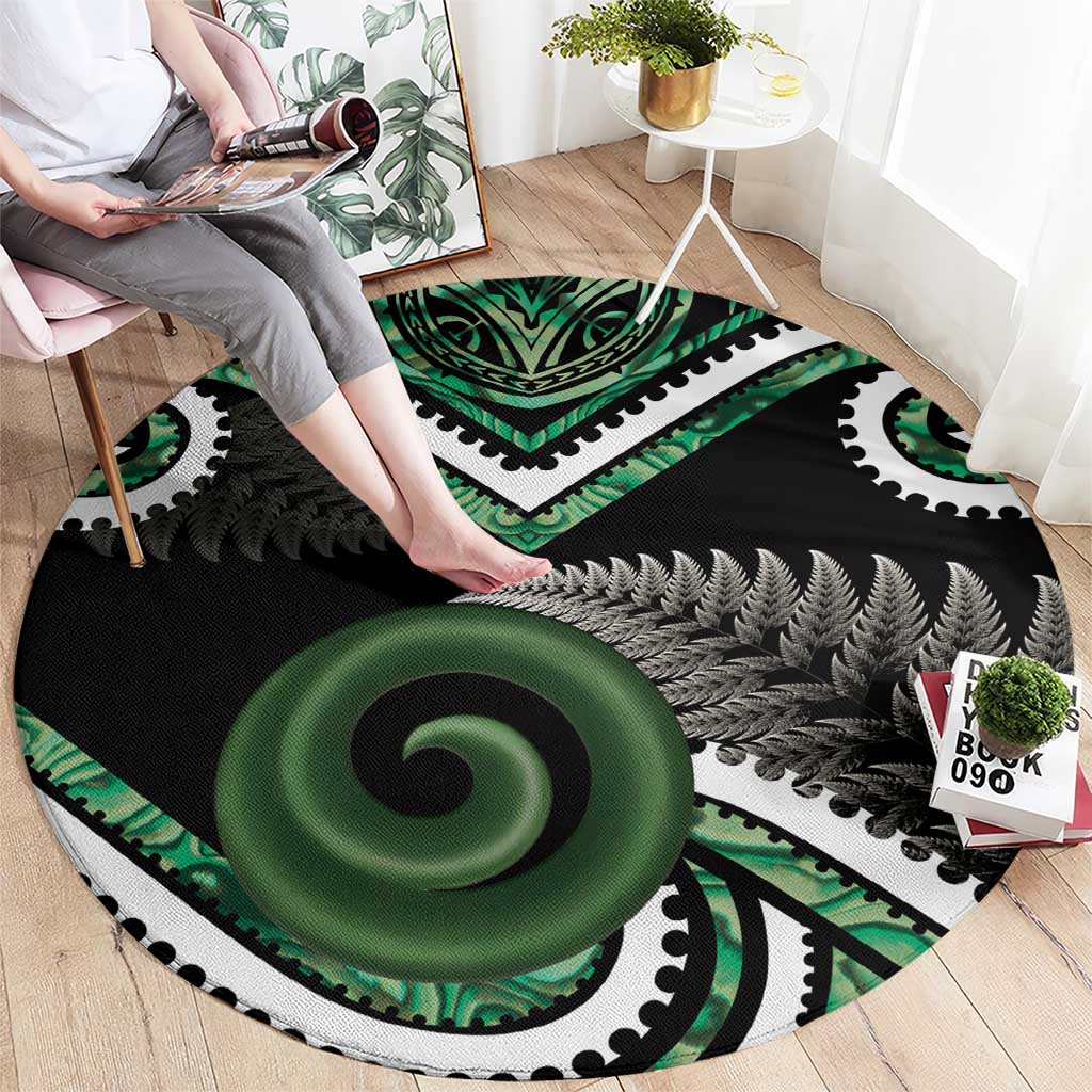 Koru Pounamu Aotearoa Round Carpet Maori Paua Shell Mix Silver Fern LT14 - Polynesian Pride