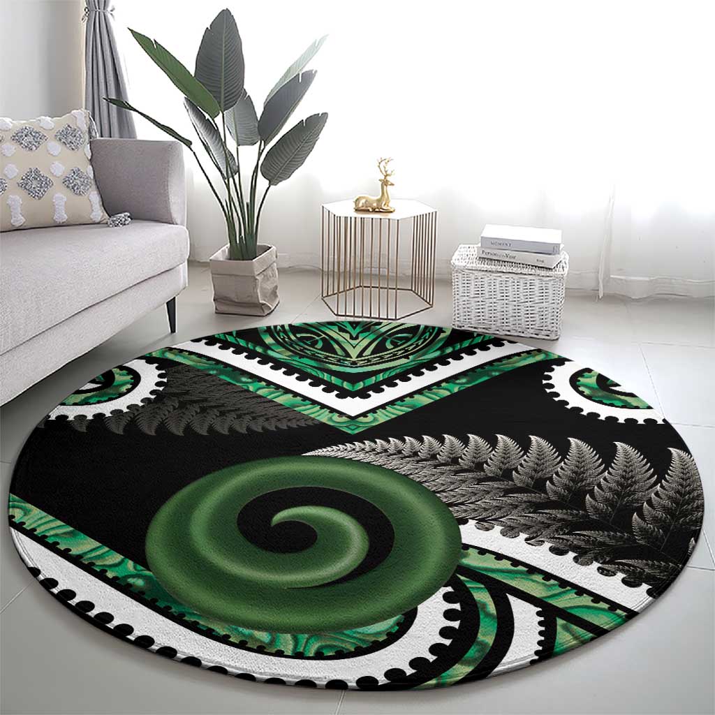 Koru Pounamu Aotearoa Round Carpet Maori Paua Shell Mix Silver Fern LT14 - Polynesian Pride