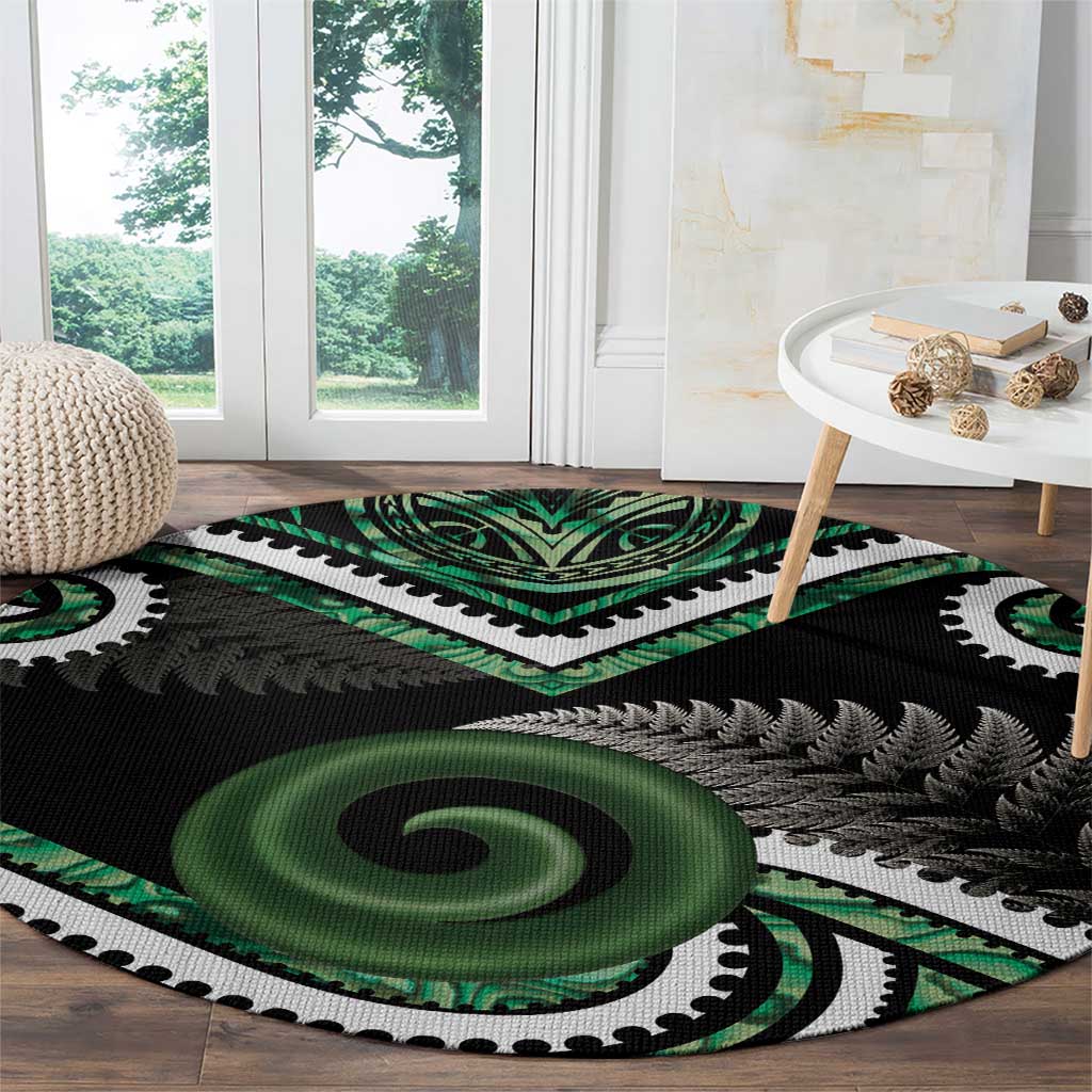 Koru Pounamu Aotearoa Round Carpet Maori Paua Shell Mix Silver Fern LT14 - Polynesian Pride