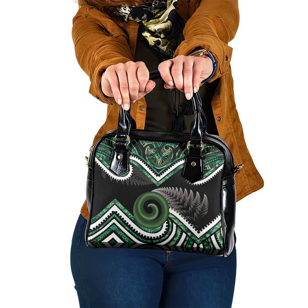 Koru Pounamu Aotearoa Shoulder Handbag Maori Paua Shell Mix Silver Fern LT14 One Size Black - Polynesian Pride