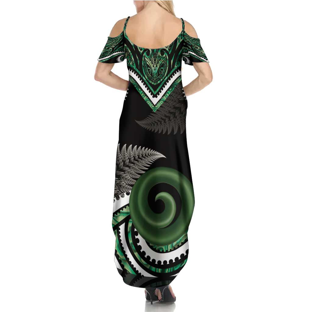 Koru Pounamu Aotearoa Summer Maxi Dress Maori Paua Shell Mix Silver Fern LT14 - Polynesian Pride