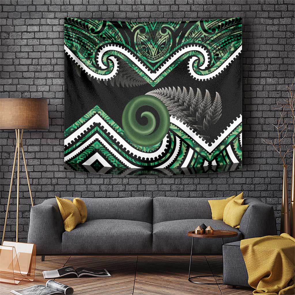 Koru Pounamu Aotearoa Tapestry Maori Paua Shell Mix Silver Fern LT14 Black - Polynesian Pride