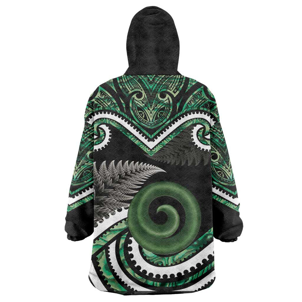 Koru Pounamu Aotearoa Wearable Blanket Hoodie Maori Paua Shell Mix Silver Fern