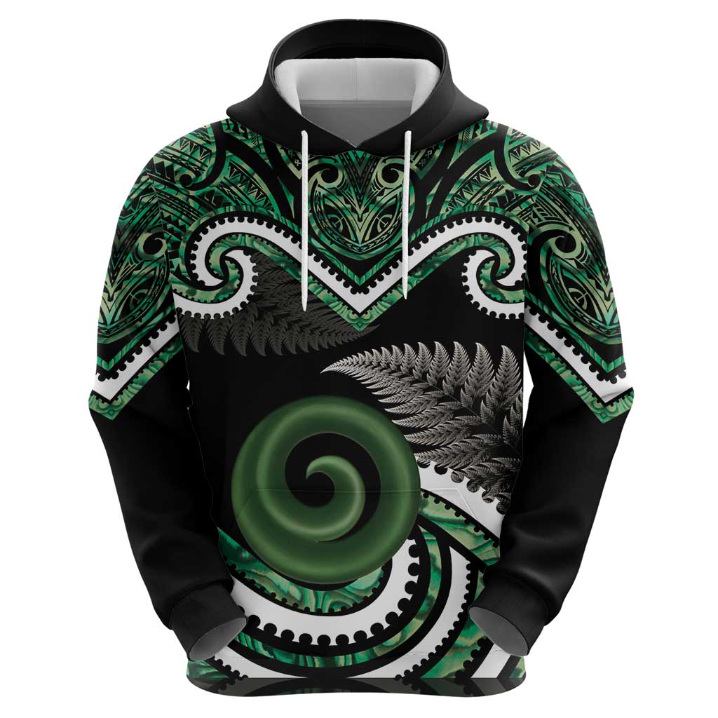 Koru Pounamu Aotearoa Zip Hoodie Maori Paua Shell Mix Silver Fern
