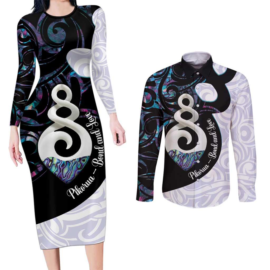 Aotearoa Pikorua Couples Matching Long Sleeve Bodycon Dress and Long Sleeve Button Shirt NZ Twist - Bond And Love LT14 White - Polynesian Pride