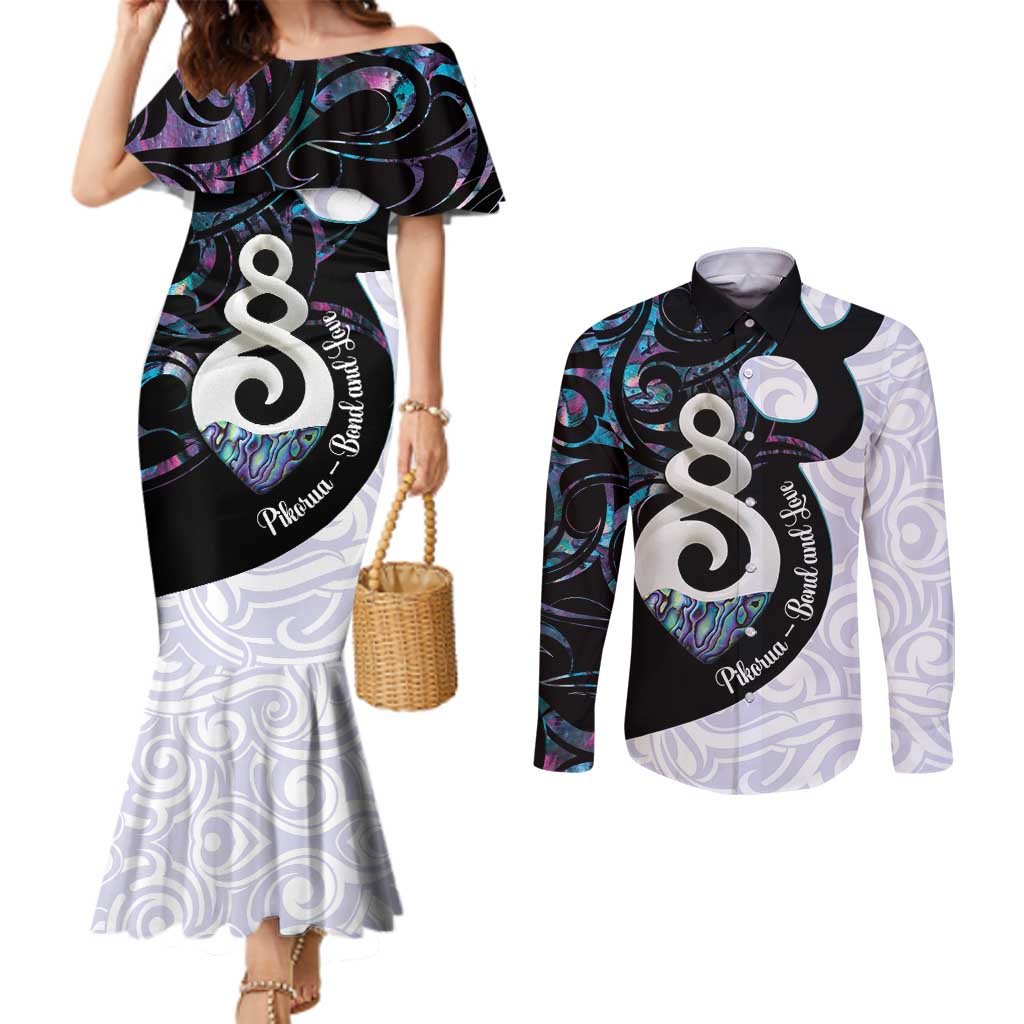 Aotearoa Pikorua Couples Matching Mermaid Dress and Long Sleeve Button Shirt NZ Twist - Bond And Love LT14 White - Polynesian Pride