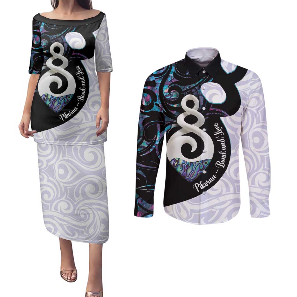 Aotearoa Pikorua Couples Matching Puletasi and Long Sleeve Button Shirt NZ Twist - Bond And Love LT14 White - Polynesian Pride