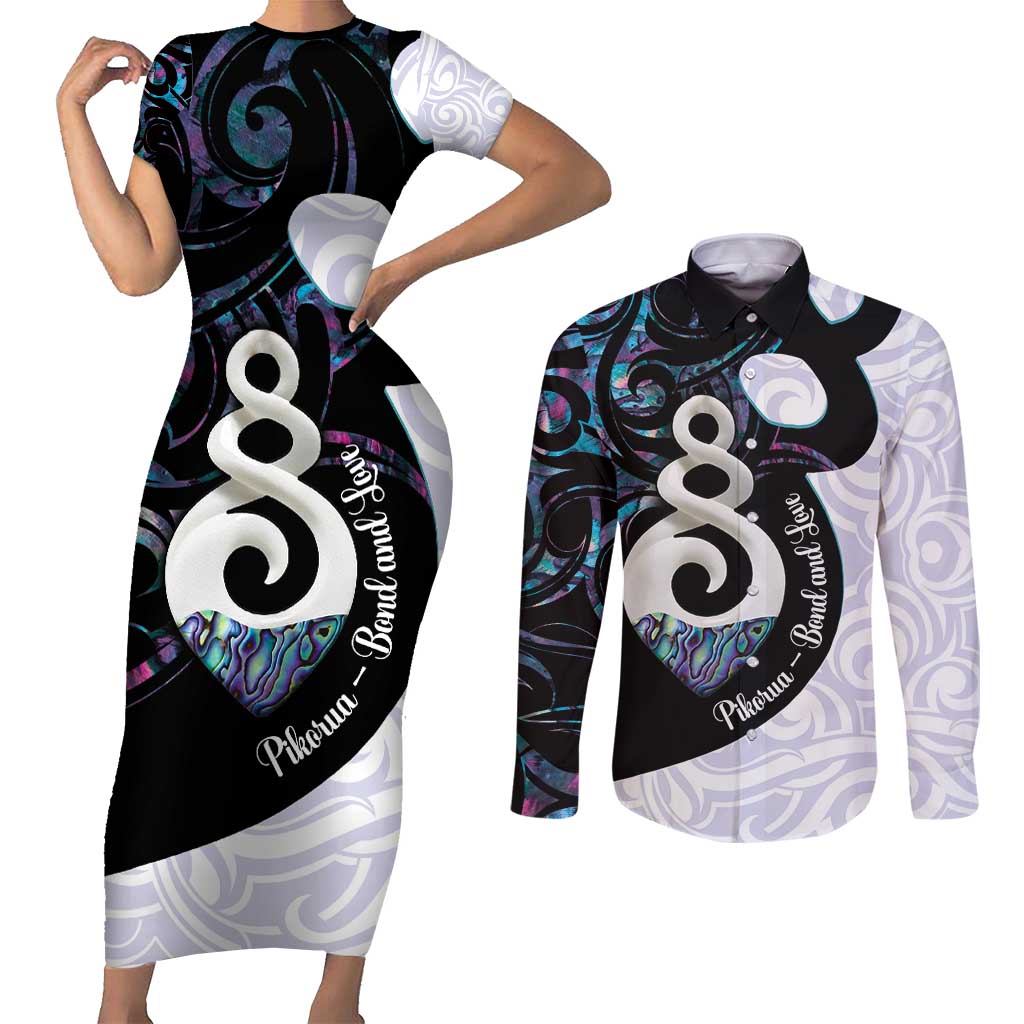 Aotearoa Pikorua Couples Matching Short Sleeve Bodycon Dress and Long Sleeve Button Shirt NZ Twist - Bond And Love LT14 White - Polynesian Pride