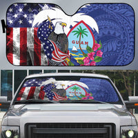 United States Guam Auto Sun Shade USA Eagle Guahan Seal Bougainvillea LT14 Blue - Polynesian Pride