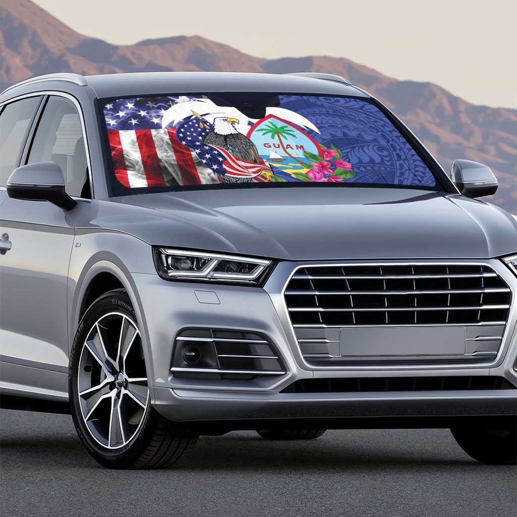 United States Guam Auto Sun Shade USA Eagle Guahan Seal Bougainvillea LT14 - Polynesian Pride