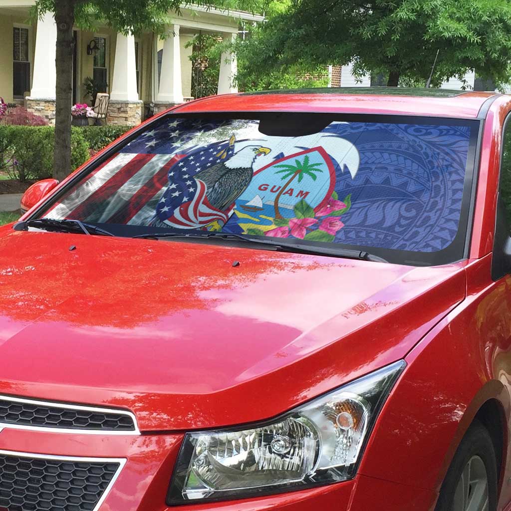 United States Guam Auto Sun Shade USA Eagle Guahan Seal Bougainvillea LT14 - Polynesian Pride