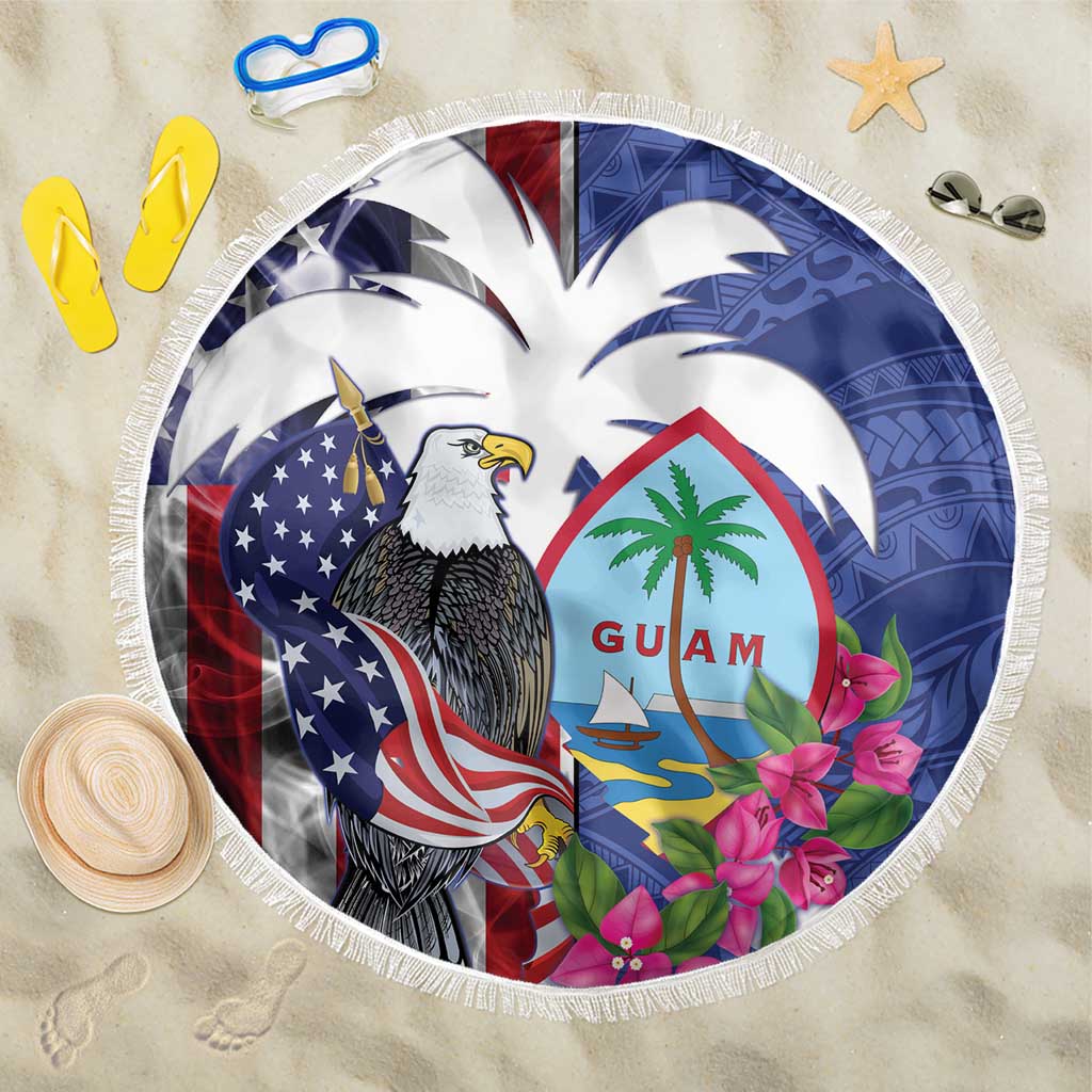 United States Guam Beach Blanket USA Eagle Guahan Seal Bougainvillea LT14 One Size 150cm Blue - Polynesian Pride