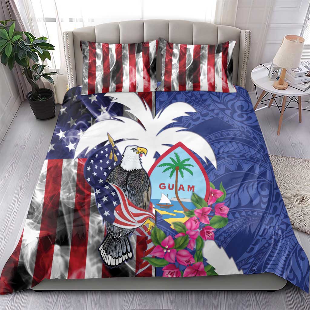 United States Guam Bedding Set USA Eagle Guahan Seal Bougainvillea - Polynesian Pride