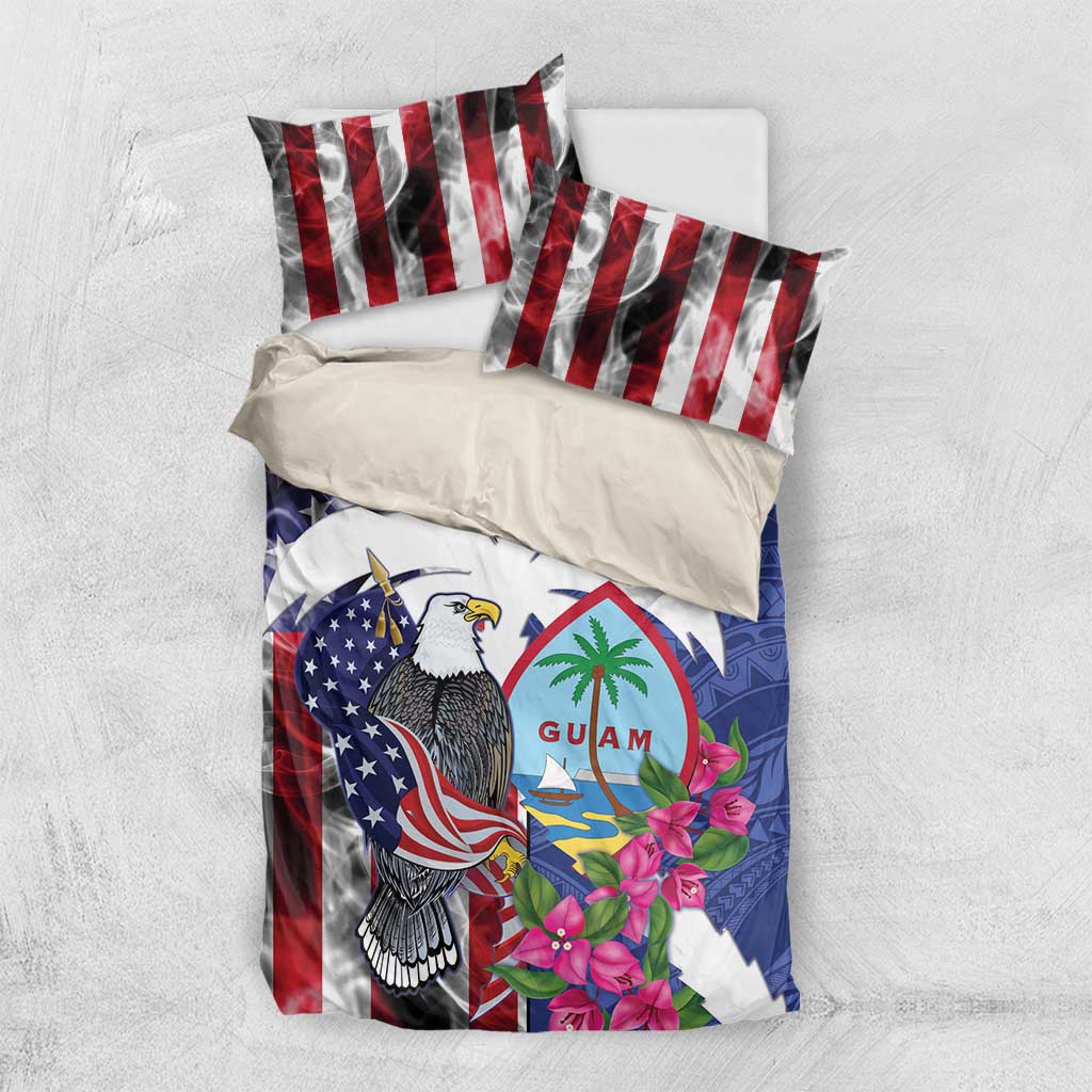 United States Guam Bedding Set USA Eagle Guahan Seal Bougainvillea - Polynesian Pride