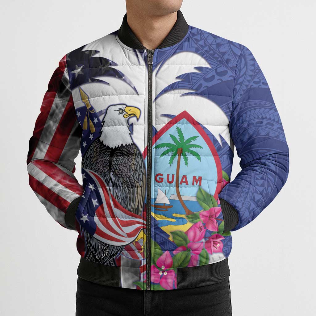 United States Guam Bomber Puffer Jacket USA Eagle Guahan Seal Bougainvillea LT14 - Polynesian Pride
