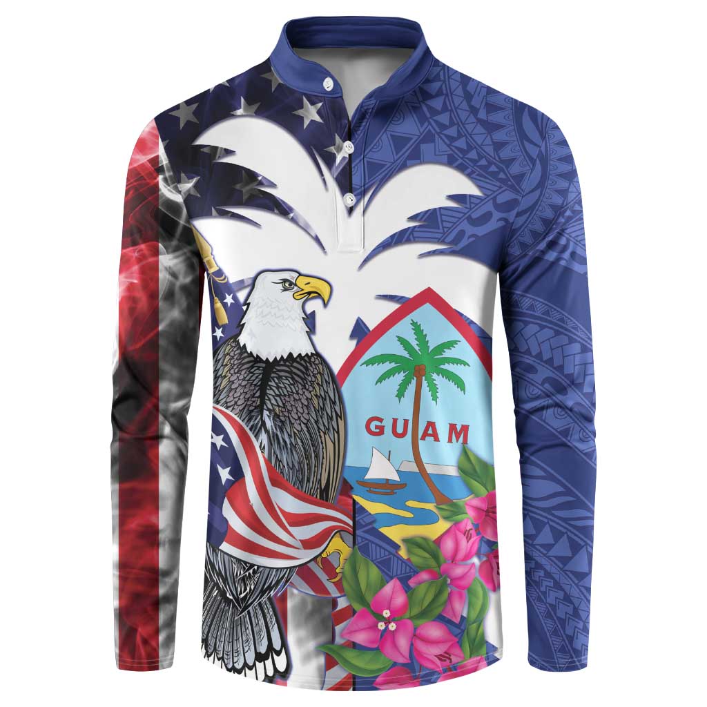 United States Guam Button Sweatshirt USA Eagle Guahan Seal Bougainvillea LT14 Blue - Polynesian Pride