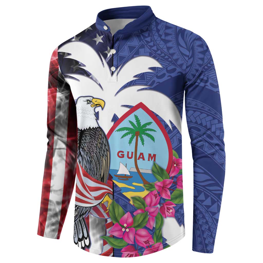 United States Guam Button Sweatshirt USA Eagle Guahan Seal Bougainvillea - Polynesian Pride