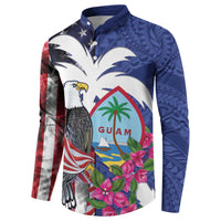 United States Guam Button Sweatshirt USA Eagle Guahan Seal Bougainvillea - Polynesian Pride