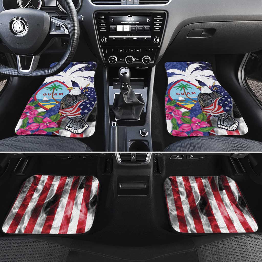United States Guam Car Mats USA Eagle Guahan Seal Bougainvillea LT14 Set 4pcs Blue - Polynesian Pride