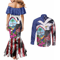 United States Guam Couples Matching Mermaid Dress and Long Sleeve Button Shirt USA Eagle Guahan Seal Bougainvillea - Polynesian Pride