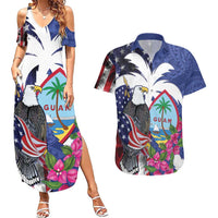 United States Guam Couples Matching Summer Maxi Dress and Hawaiian Shirt USA Eagle Guahan Seal Bougainvillea - Polynesian Pride