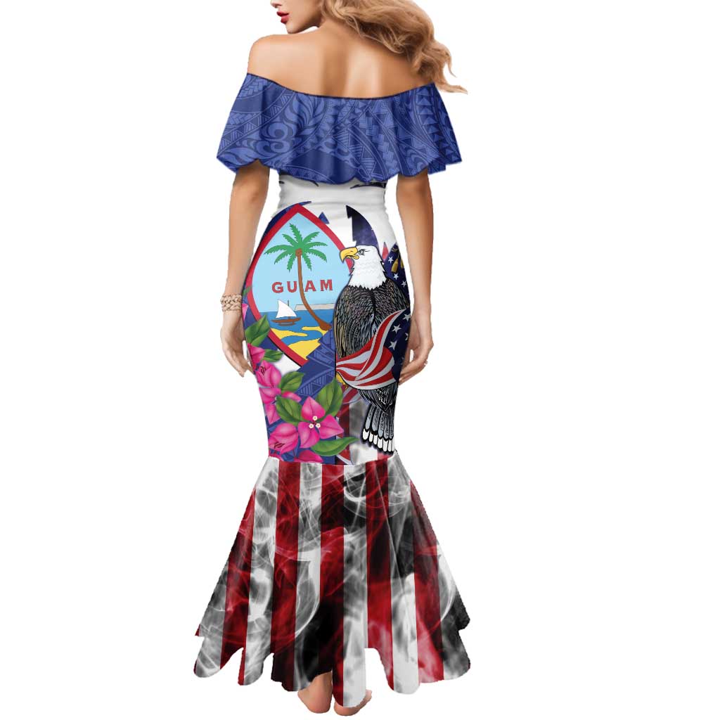 United States Guam Family Matching Mermaid Dress and Hawaiian Shirt USA Eagle Guahan Seal Bougainvillea - Polynesian Pride