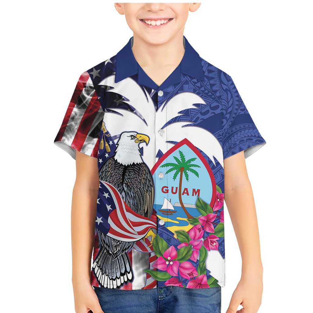 United States Guam Family Matching Mermaid Dress and Hawaiian Shirt USA Eagle Guahan Seal Bougainvillea - Polynesian Pride