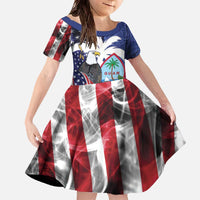 United States Guam Family Matching Off The Shoulder Long Sleeve Dress and Hawaiian Shirt USA Eagle Guahan Seal Bougainvillea - Polynesian Pride