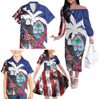 United States Guam Family Matching Off The Shoulder Long Sleeve Dress and Hawaiian Shirt USA Eagle Guahan Seal Bougainvillea - Polynesian Pride