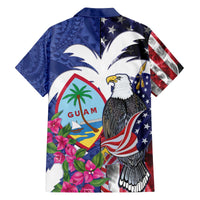 United States Guam Family Matching Off The Shoulder Long Sleeve Dress and Hawaiian Shirt USA Eagle Guahan Seal Bougainvillea - Polynesian Pride