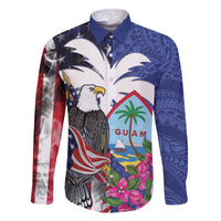 United States Guam Family Matching Off The Shoulder Long Sleeve Dress and Hawaiian Shirt USA Eagle Guahan Seal Bougainvillea - Polynesian Pride