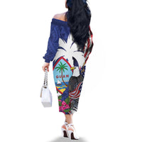 United States Guam Family Matching Off The Shoulder Long Sleeve Dress and Hawaiian Shirt USA Eagle Guahan Seal Bougainvillea - Polynesian Pride