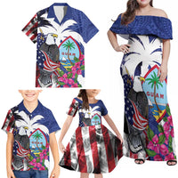 United States Guam Family Matching Off Shoulder Maxi Dress and Hawaiian Shirt USA Eagle Guahan Seal Bougainvillea - Polynesian Pride