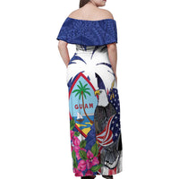 United States Guam Family Matching Off Shoulder Maxi Dress and Hawaiian Shirt USA Eagle Guahan Seal Bougainvillea - Polynesian Pride