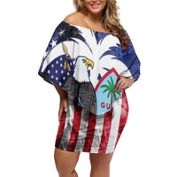 United States Guam Family Matching Off Shoulder Short Dress and Hawaiian Shirt USA Eagle Guahan Seal Bougainvillea - Polynesian Pride