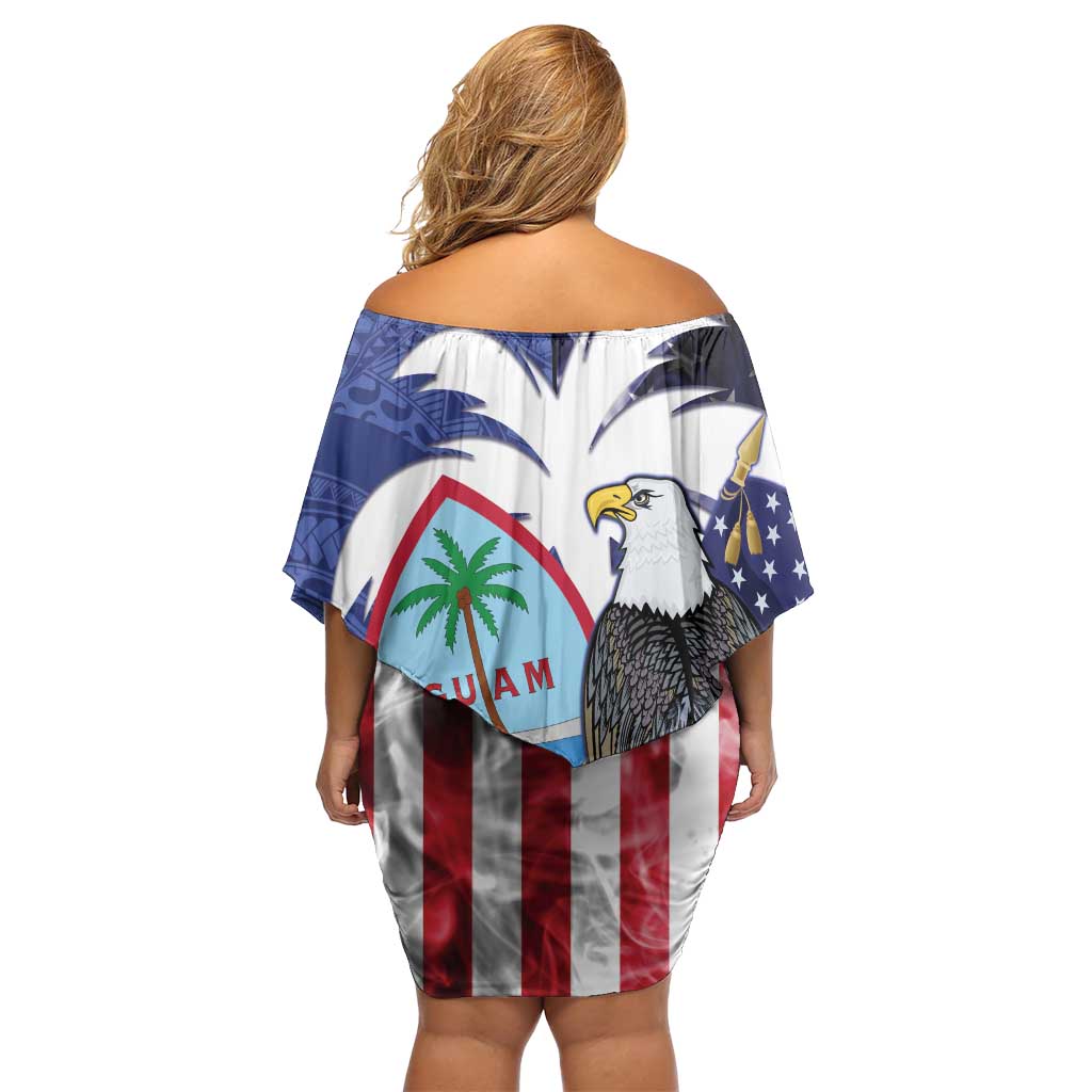 United States Guam Family Matching Off Shoulder Short Dress and Hawaiian Shirt USA Eagle Guahan Seal Bougainvillea - Polynesian Pride